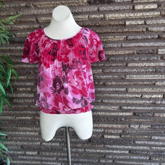 Pink Floral Babydoll Sheer Blouse with Camisole Size Small Elastic Waist - Picture 8 of 8